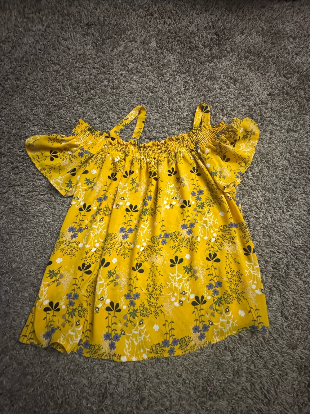 Sienna Sky Yellow Floral Off-Shoulder Top with Blue & White Accents